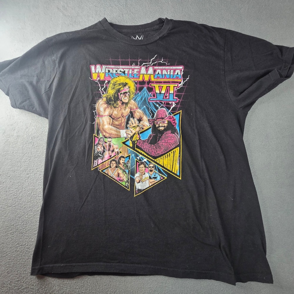 WWE Wrestlemania VI Graphic T-Shirt Mens XL Black Hulk Hogan Macho Man TGT4382